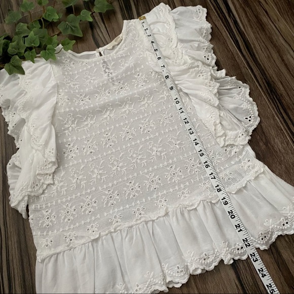 Lovestitch sheer cotton eyelet ruffled sleeve blouse, white - Picture 6 of 8